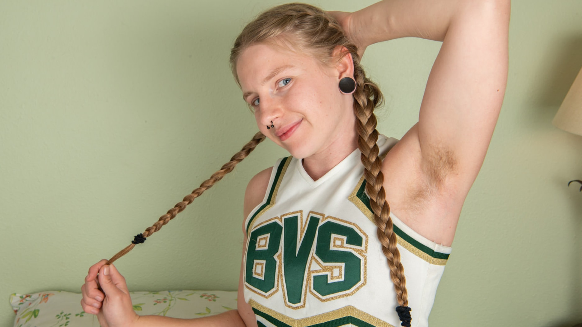 Hairy Cheerleader with a Surprise